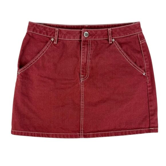 H&M Divided Rust Red Denim Jean Mini Skirt Size 8 - Picture 1 of 5